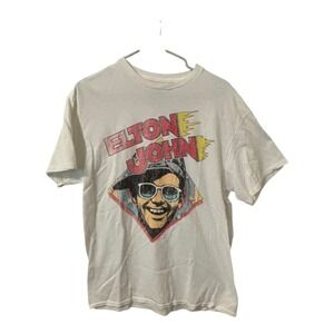 Elton John Graphic T-Shirt Band Tee Music Fan White Cotton Large